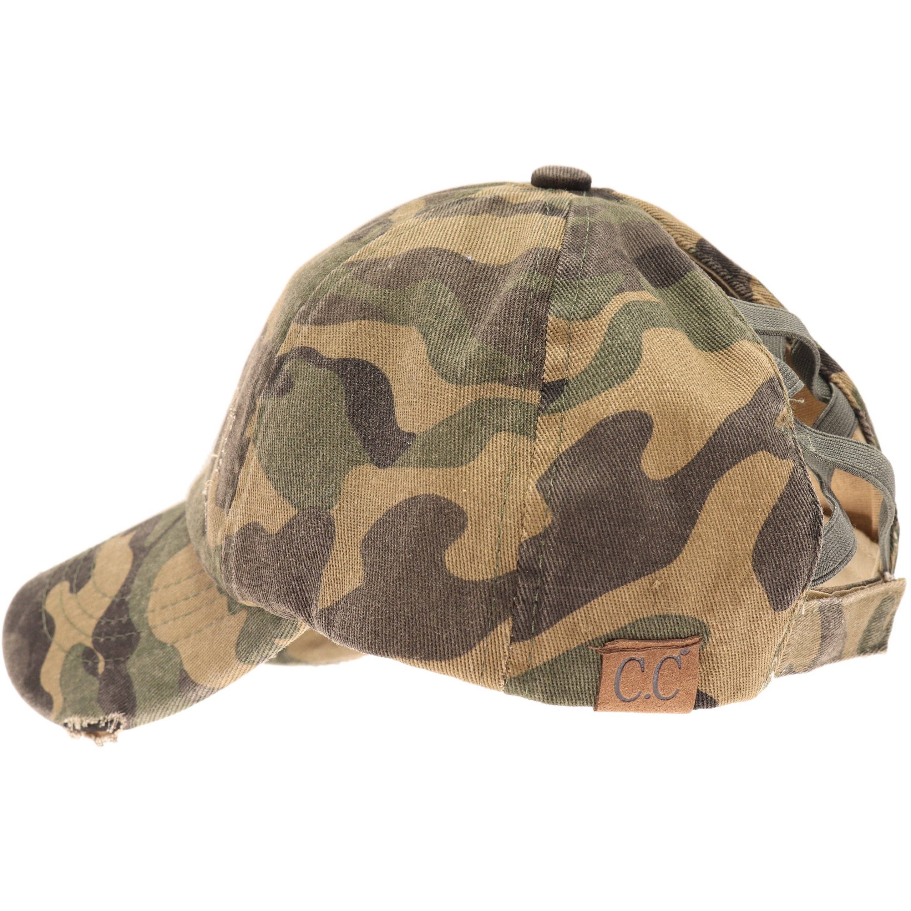 Washed Denim Criss Cross High Pony CC Baseball Hat