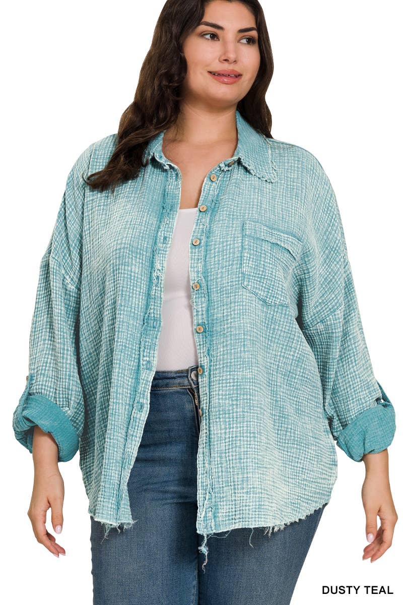 Washed Double Gauze Button Down Shirt