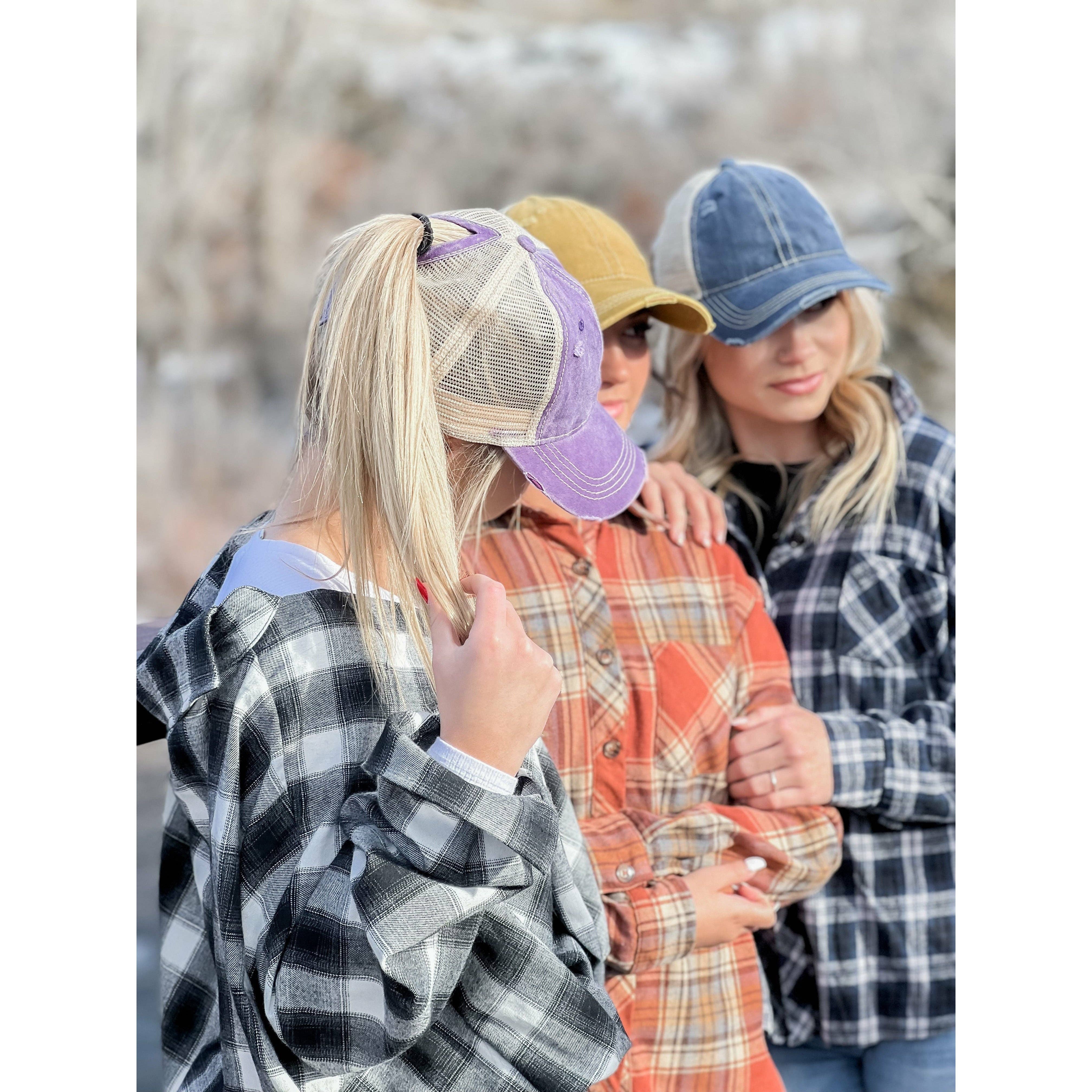 Washed Mesh Back High Pony CC Ball Cap BT12: Navy