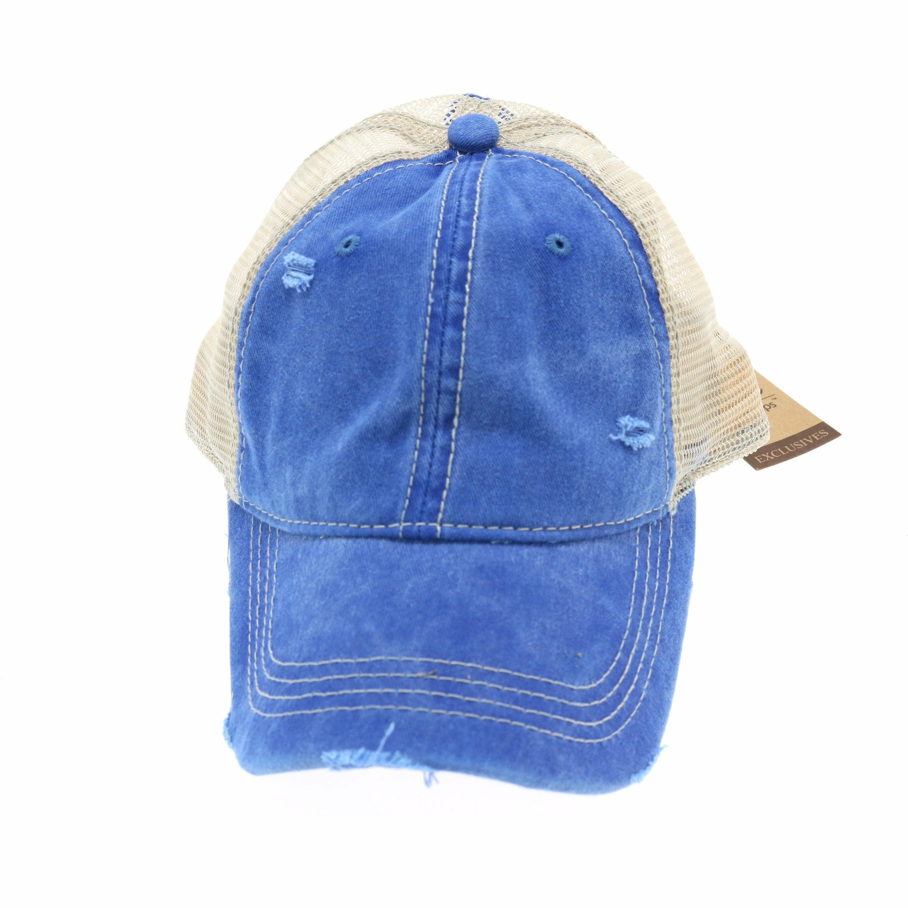 Washed Mesh Back High Pony CC Ball Cap BT12: Navy
