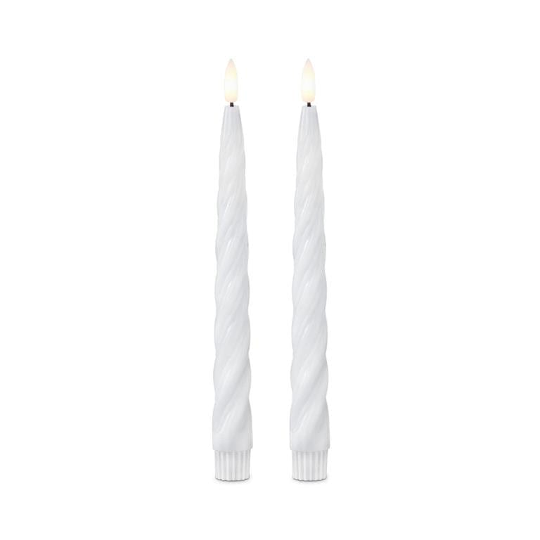 White Spiral LED Taper Candles w/Timer