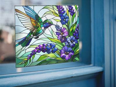 Window Cling Hummingbird-Foxglove