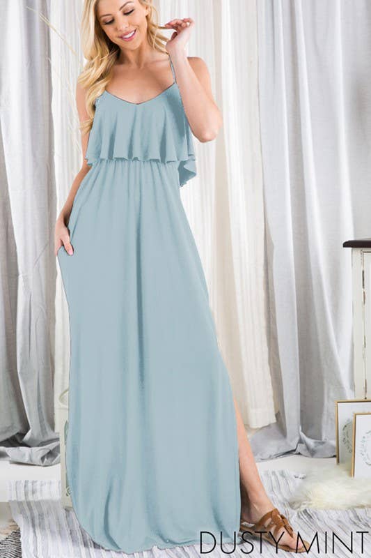 Blue Ruffle Maxi Dress