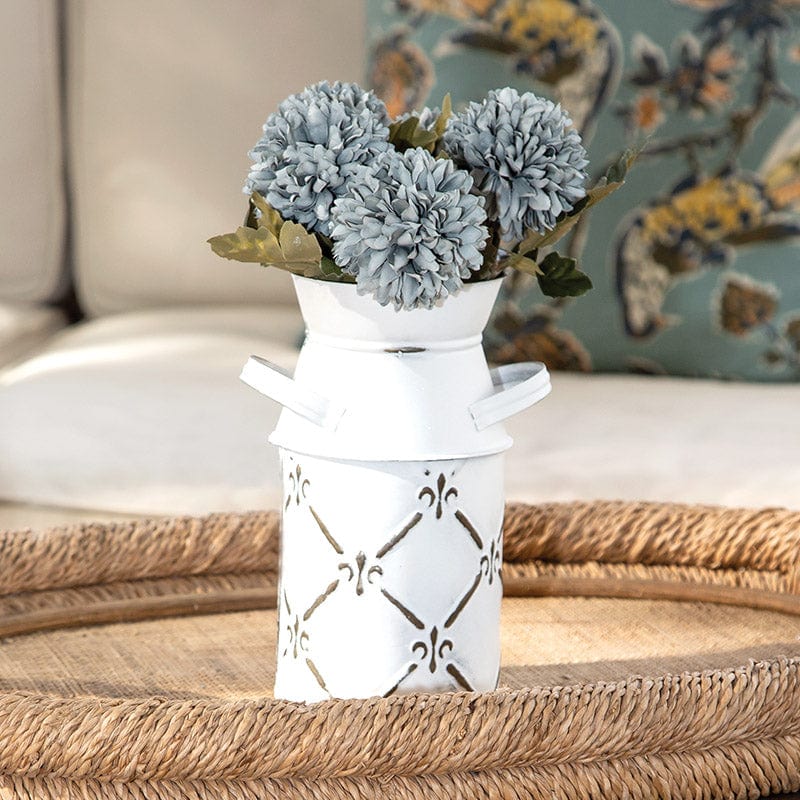 Whitewashed Fleur De Lis Galvanized Milk Can