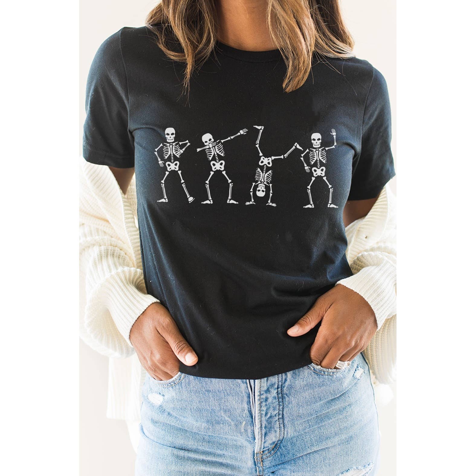 Dancing Silly Spooky Skeletons Graphic Tee