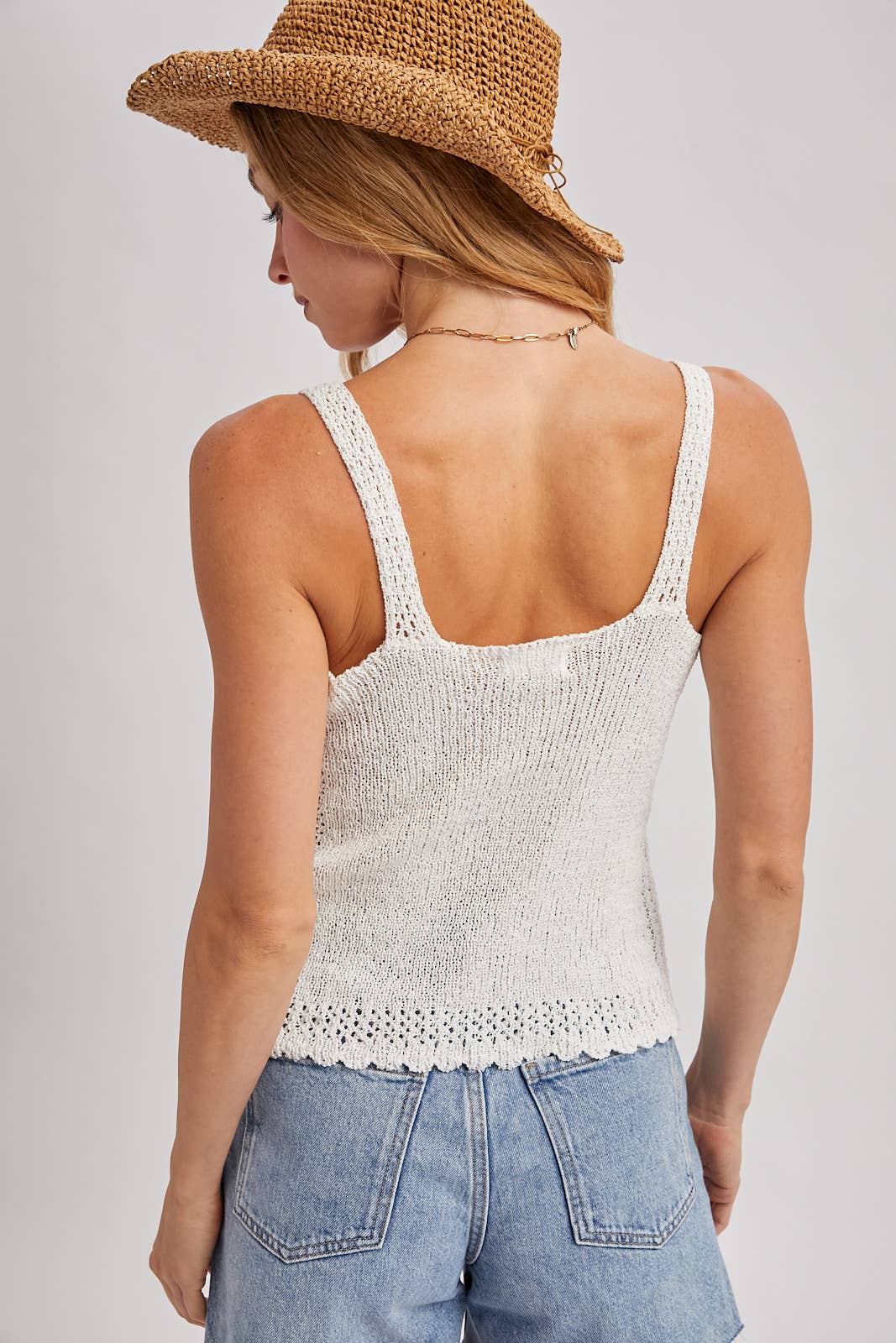 Ivory V-Neck Strap Knit Tank