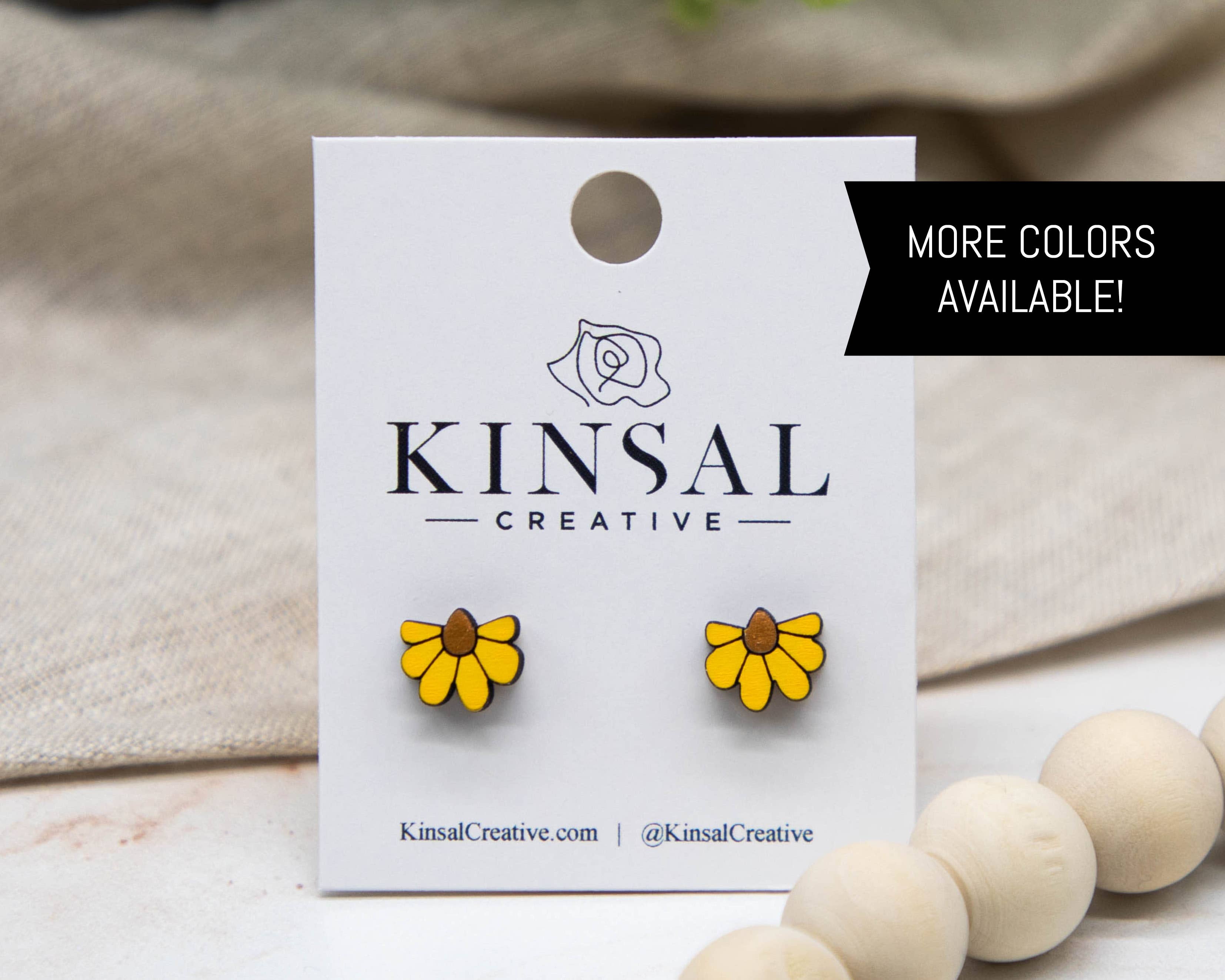 Cone Flower Wood Stud Earrings: Yellow