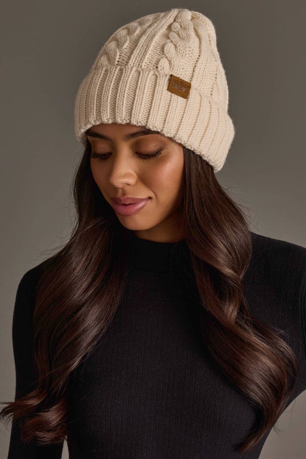 Cream Cable Knit Design Beanie