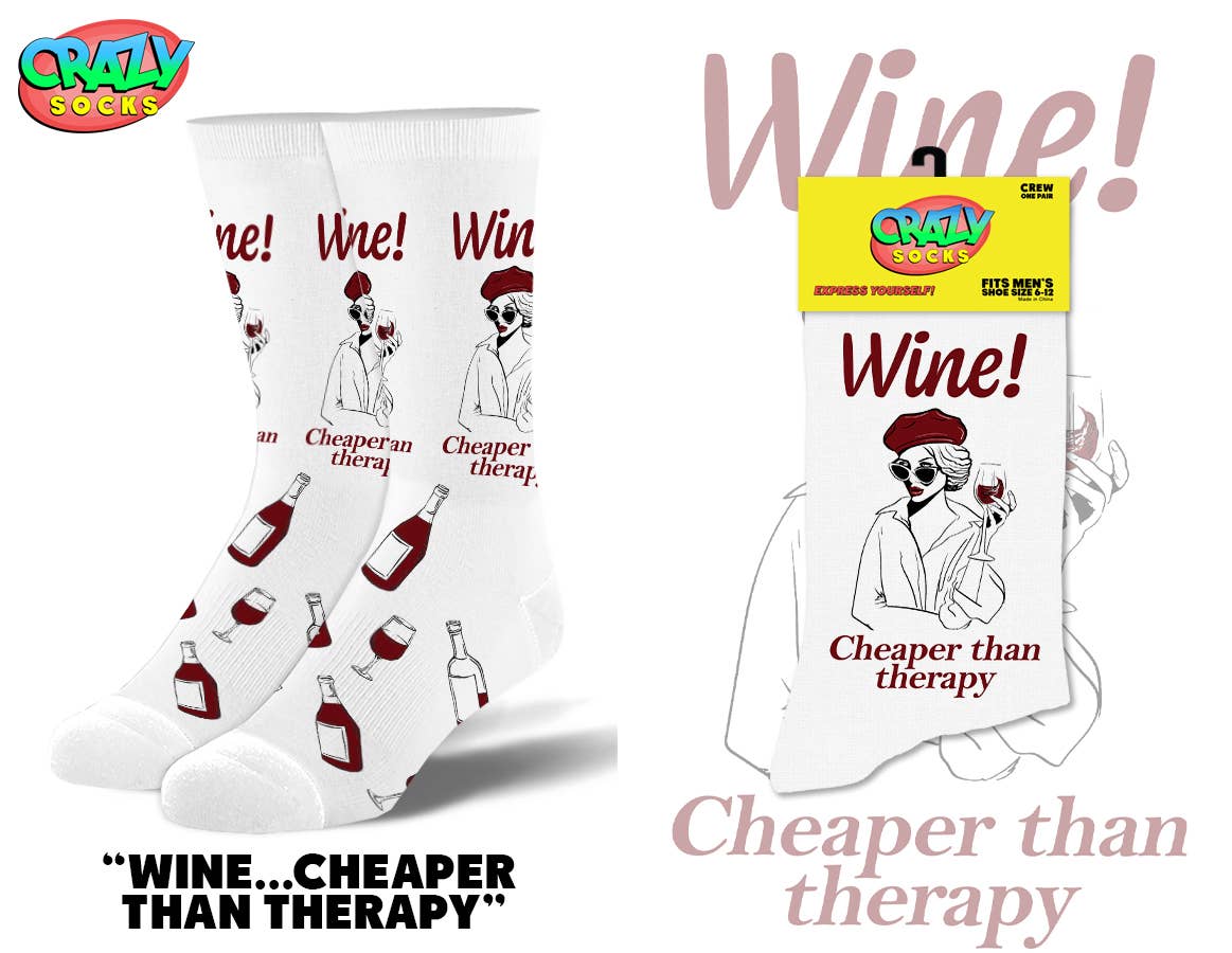 Women's Wine! Cheaper Than Therapy Crew Socks