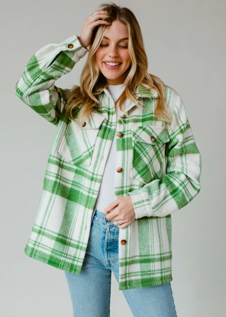 Green & Cream Plaid Flannel Jacket