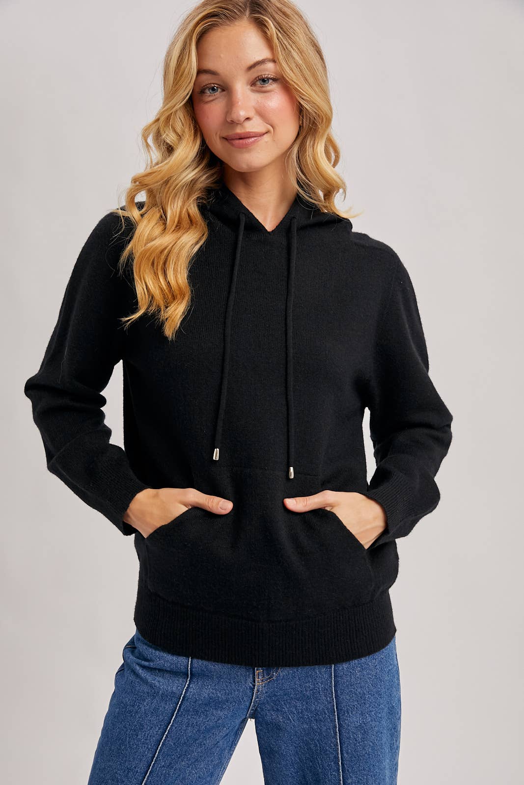 WHOLEGARMENT KNIT SWEATER HOODIE: Black / S