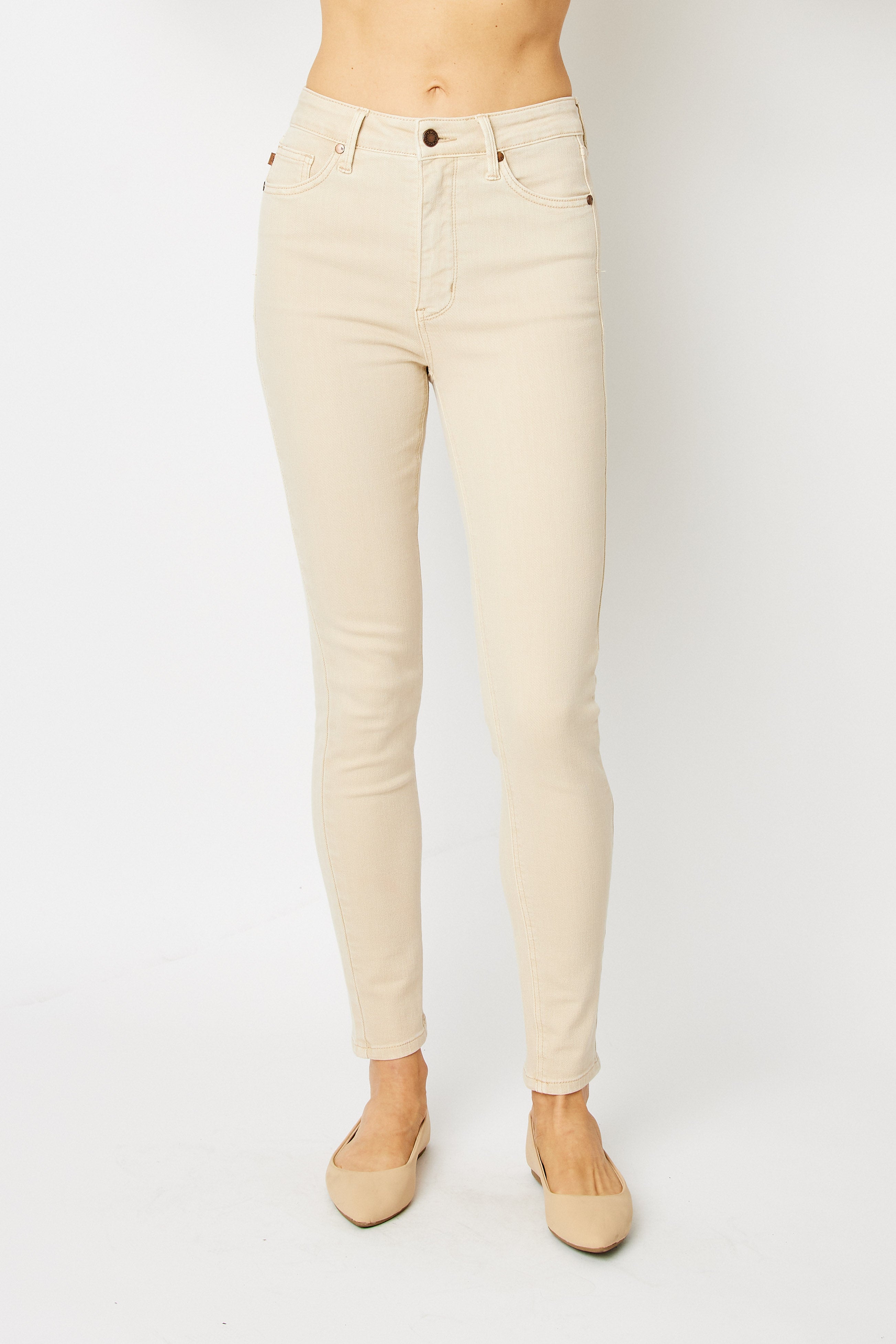 Light Khaki Tummy Control Judy Blue Skinny Jeans