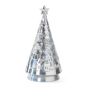 MJJ #8 Seasonal Decor 10 Inch Silver Winter Scene Water Spinning LED Snowglobe