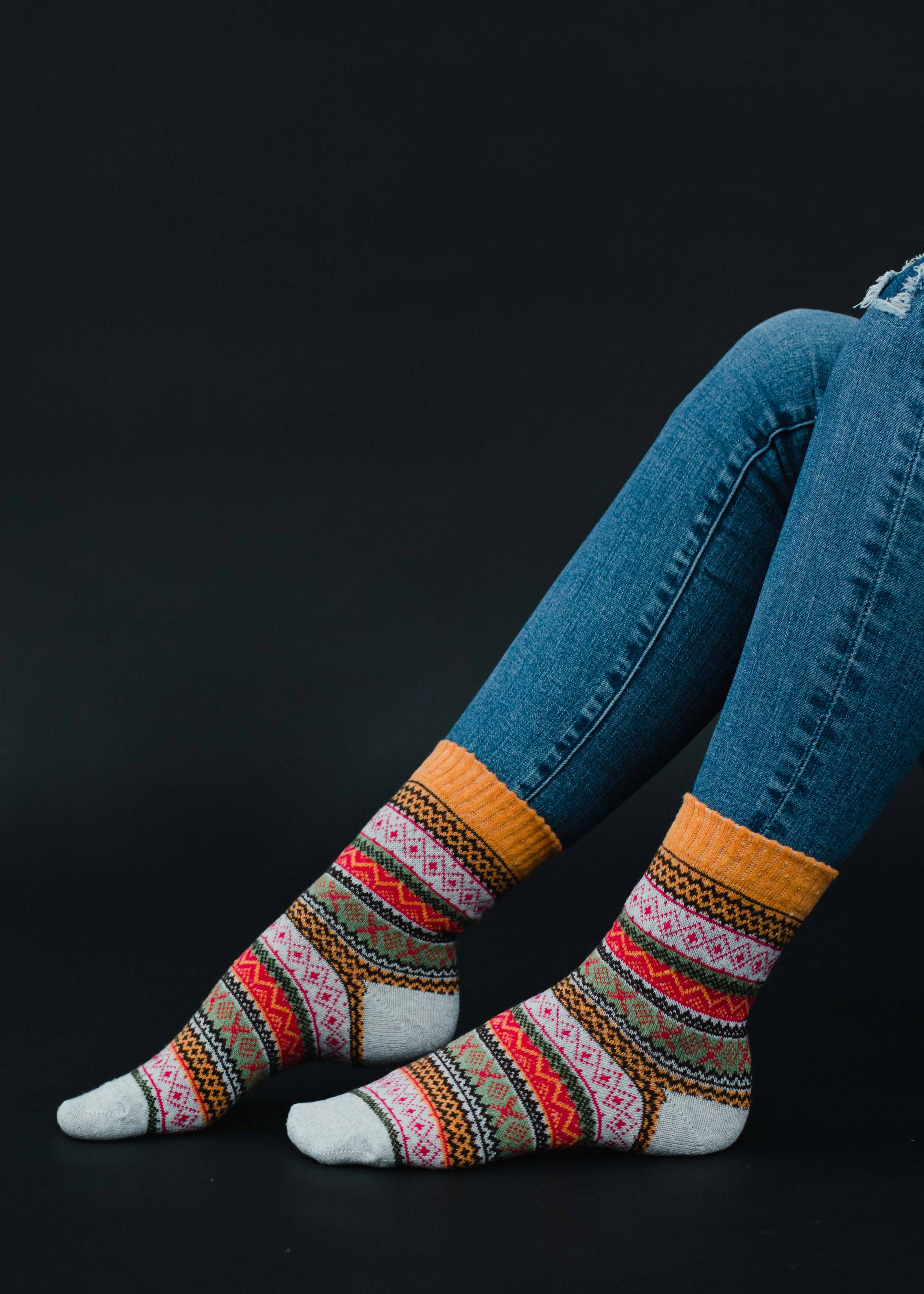 Gray, Orange & Pink Pattern Socks