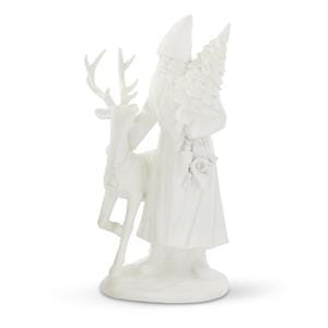 MJJ #8 Seasonal Decor 12 Inch Glittered White Resin Santa w/Reindeer