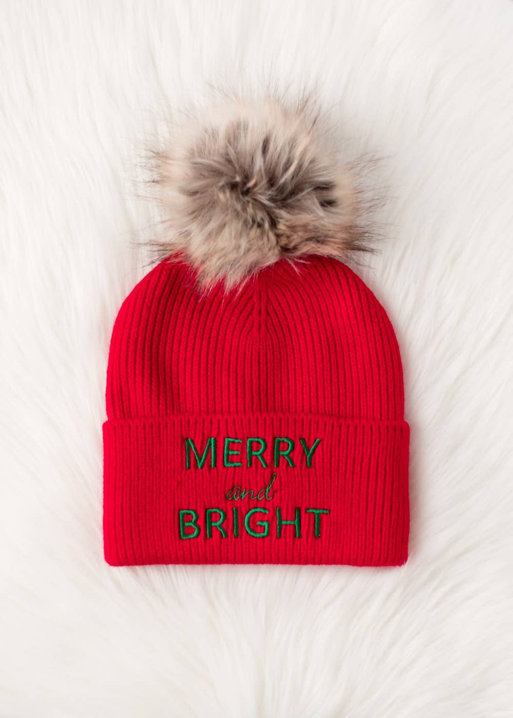 Red Merry & Bright Knit Pom Hat