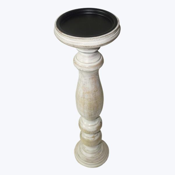 Mango Wood Distressed White Candle Stand