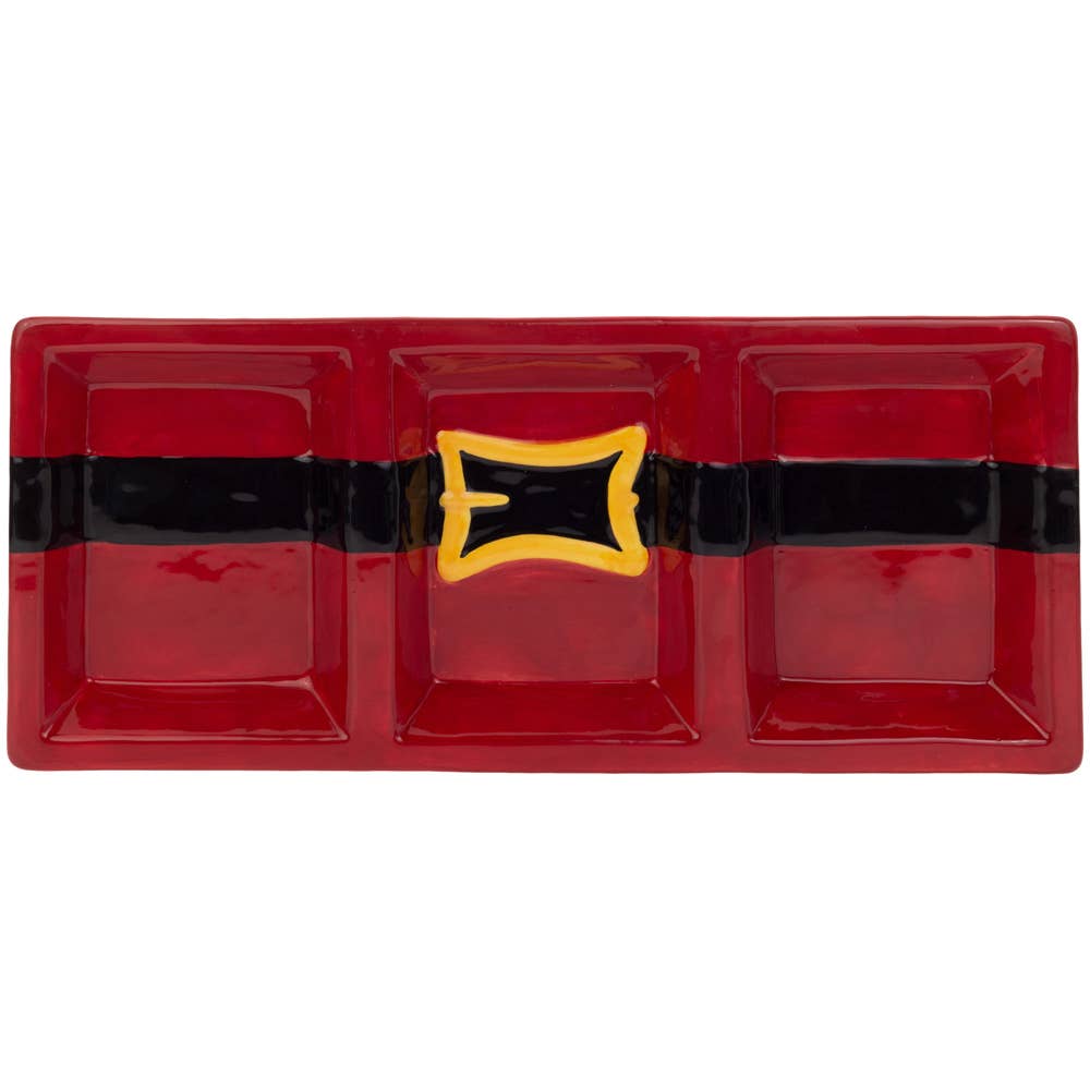 Boston International Decorative Plate 14" Long Santa Belt Ceramic Tri-Plate Christmas