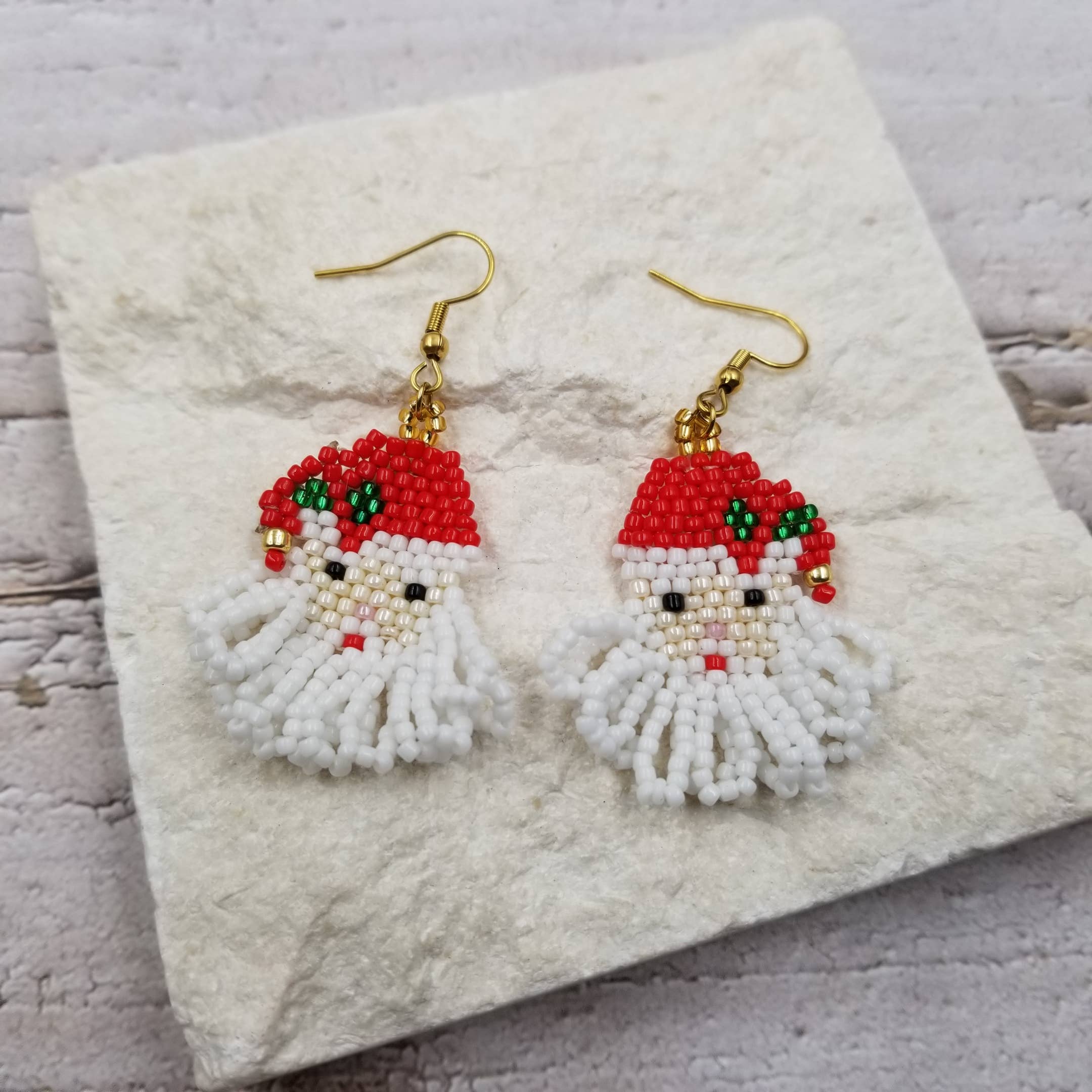Christmas Seed Bead Earrings with New Year Card