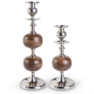 Wood and Polished Silver Candleholders