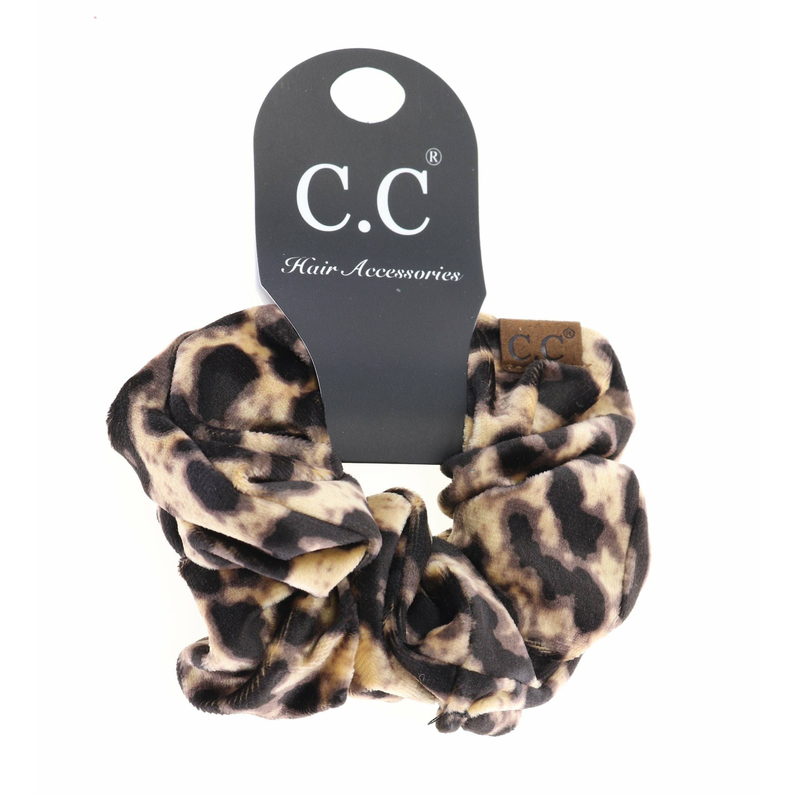 Leopard Print Velvet Ponytail C.C. Scrunchie