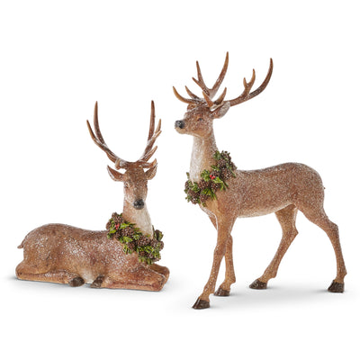 16" Glittered Deer with Wreath