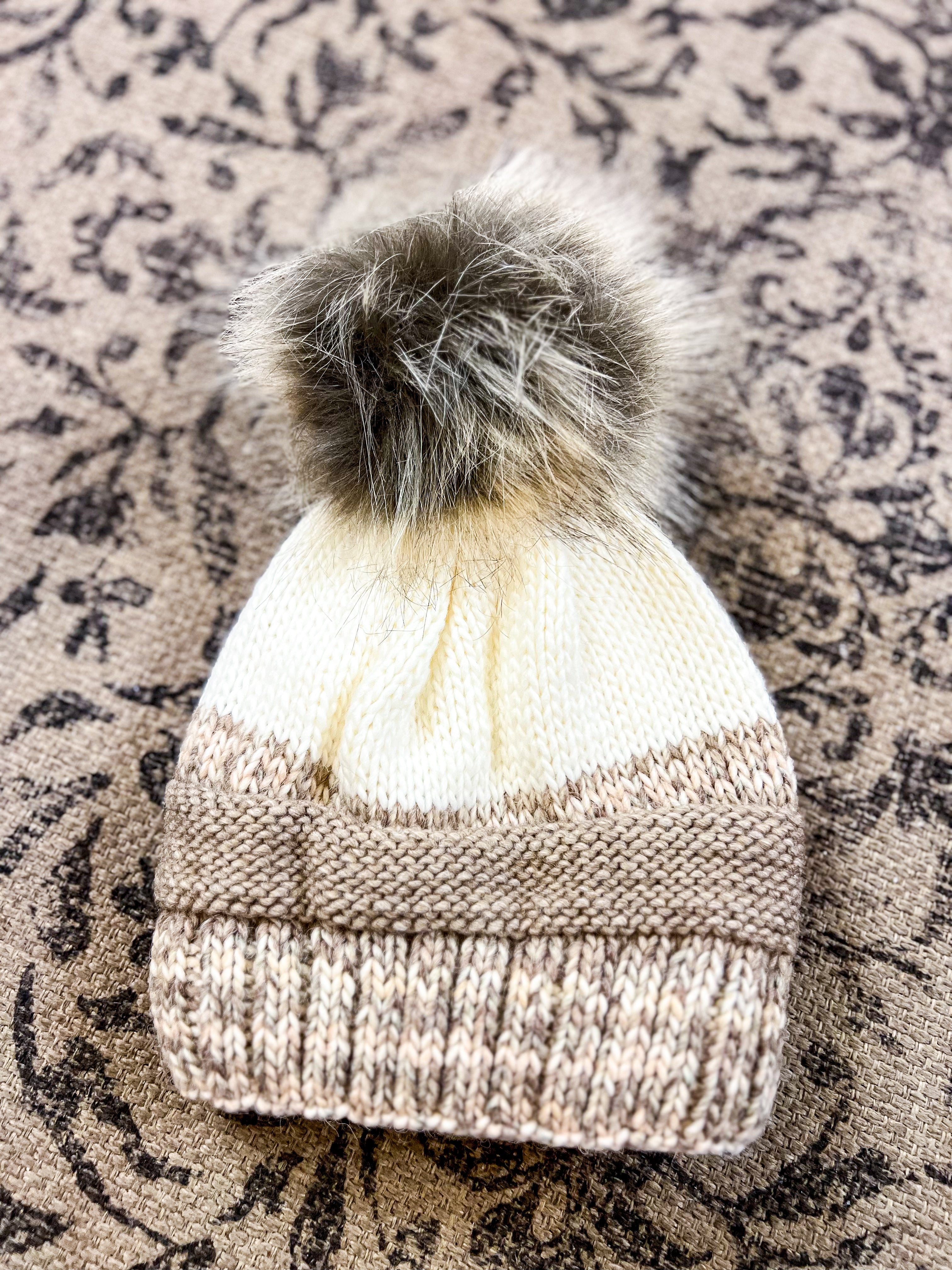 Beige Knit POM Beanie