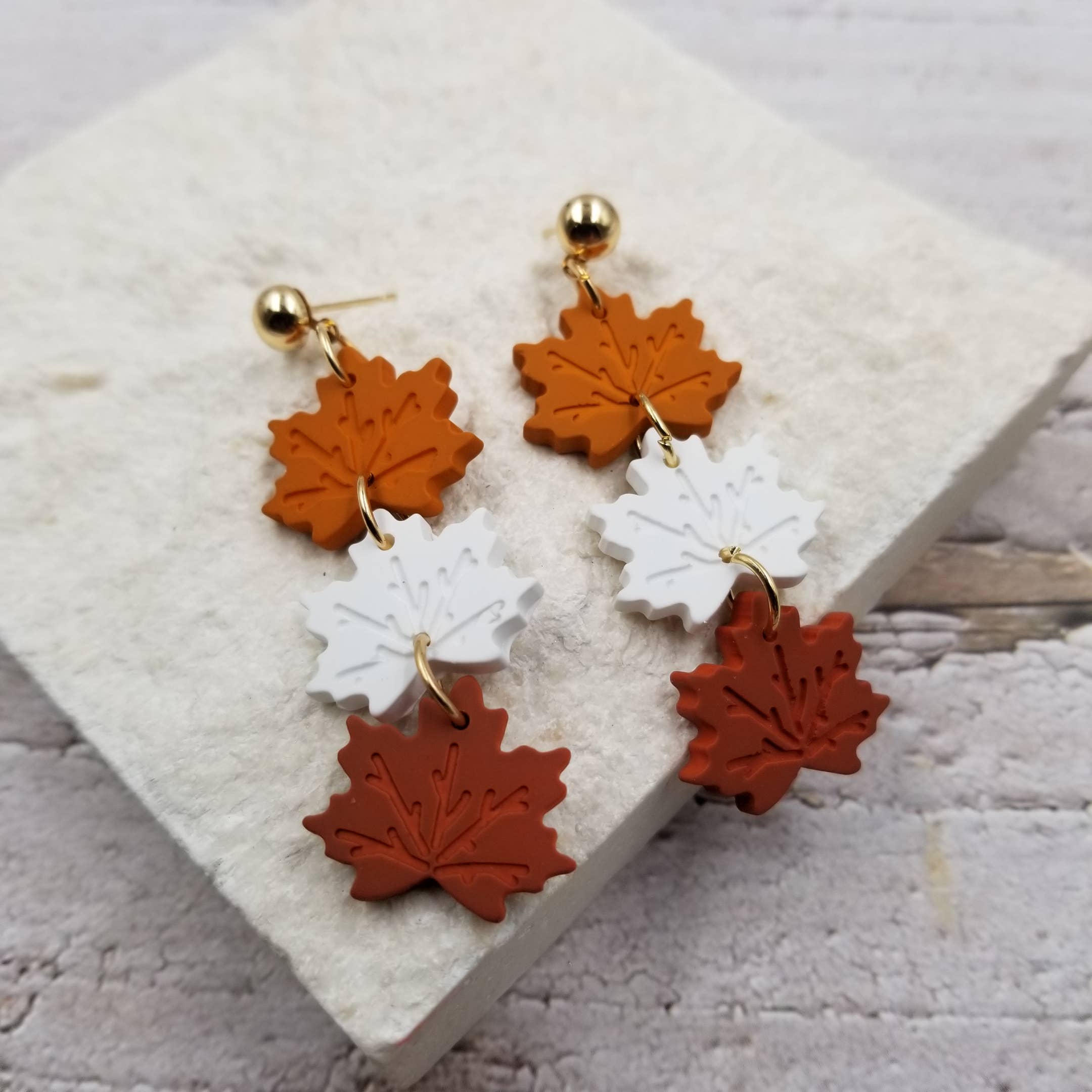 3  Colors Of Maple Leaf Clay Earrings