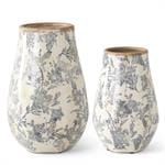 K&K Artificial Floral White & Black Floral Ceramic Vases