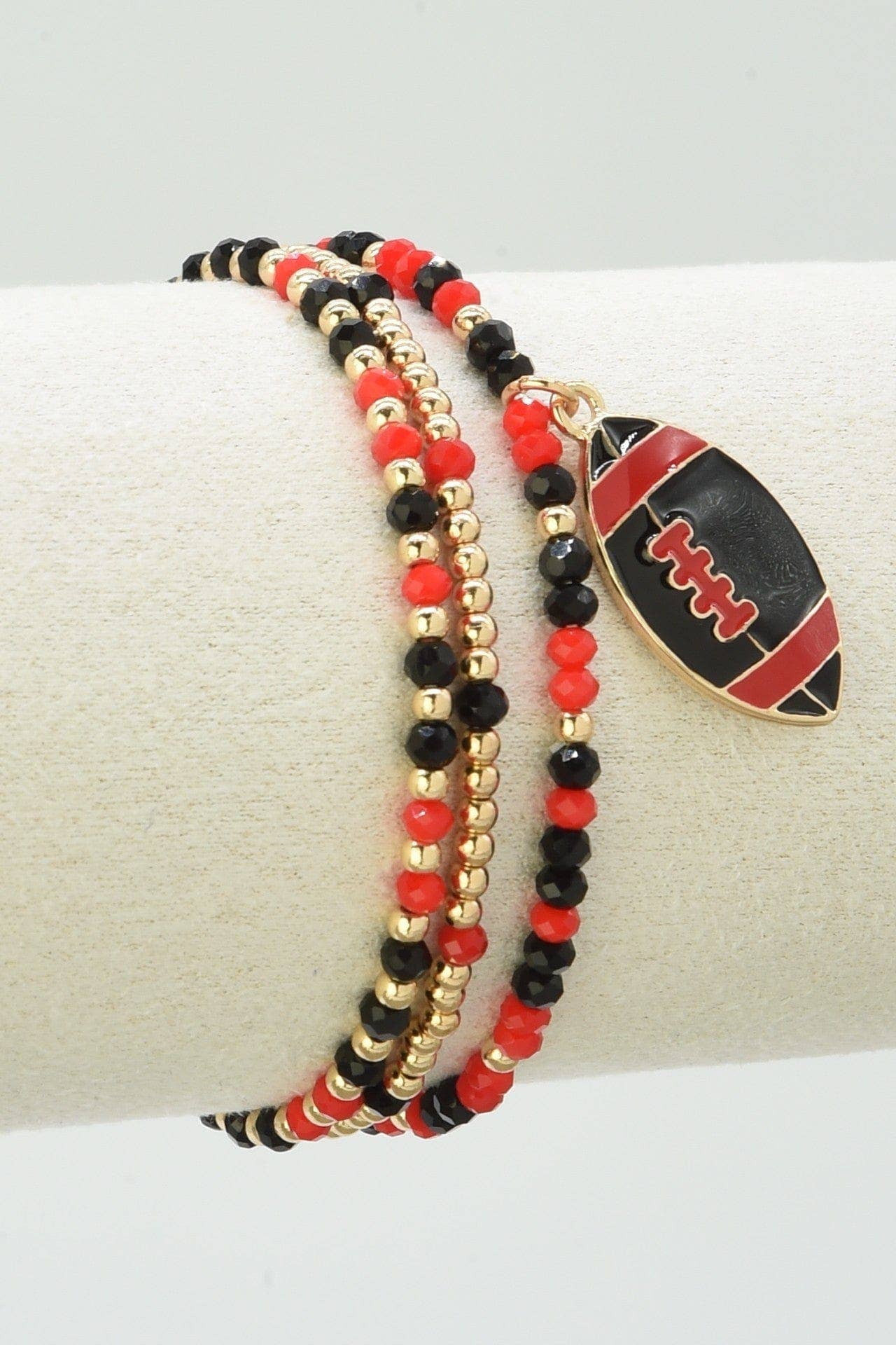 CB2300 3 Piece Multi Strand Football Charm Bracelet Set: Black Red