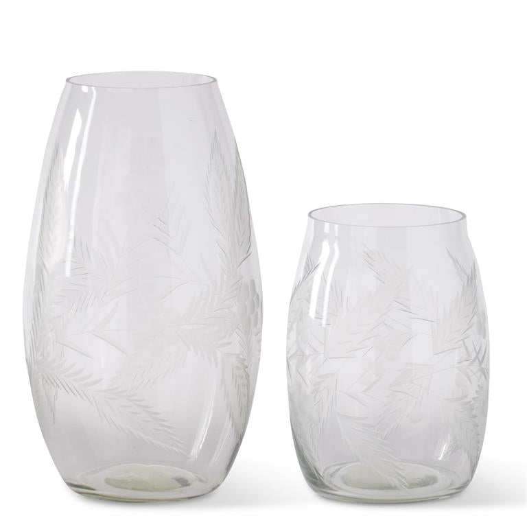 Glass Vases w/Etched Flowers