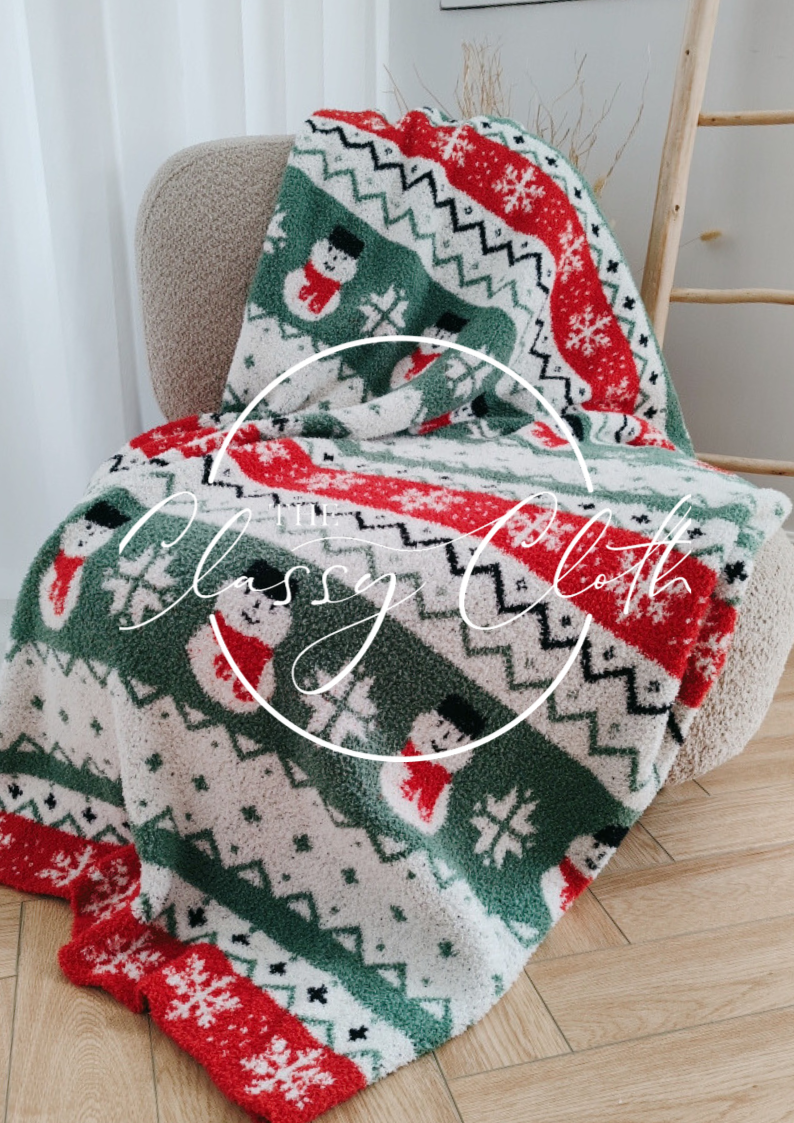 Christmas Luxe Blanket- Snowman Fair Isle RTS