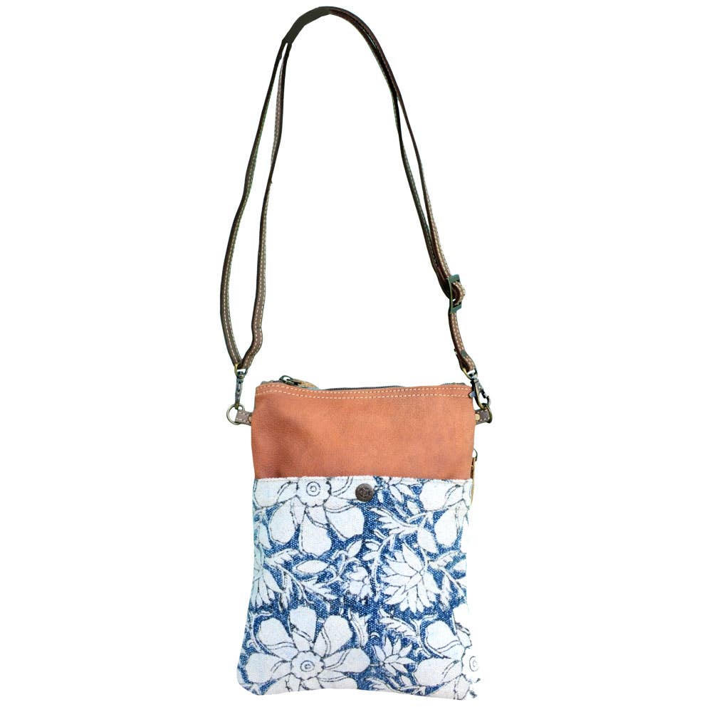 Blue Canvas & Flowers Shoulder Bag