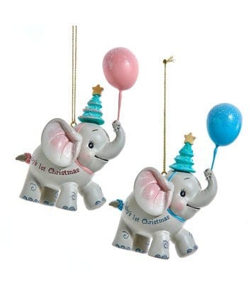 1st Christmas Baby Elephant W/Balloon Ornament