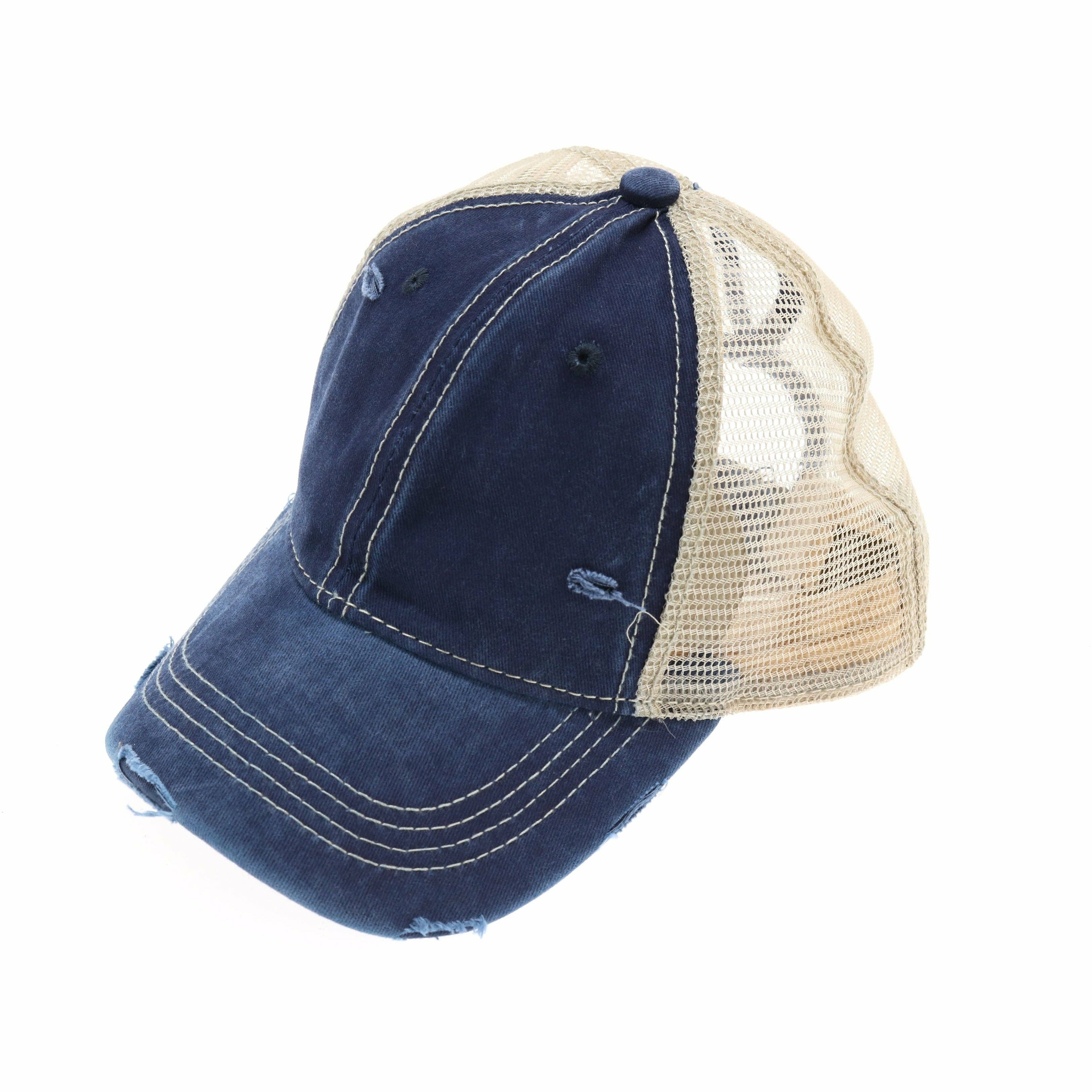 Washed Mesh Back High Pony CC Ball Cap BT12: Navy
