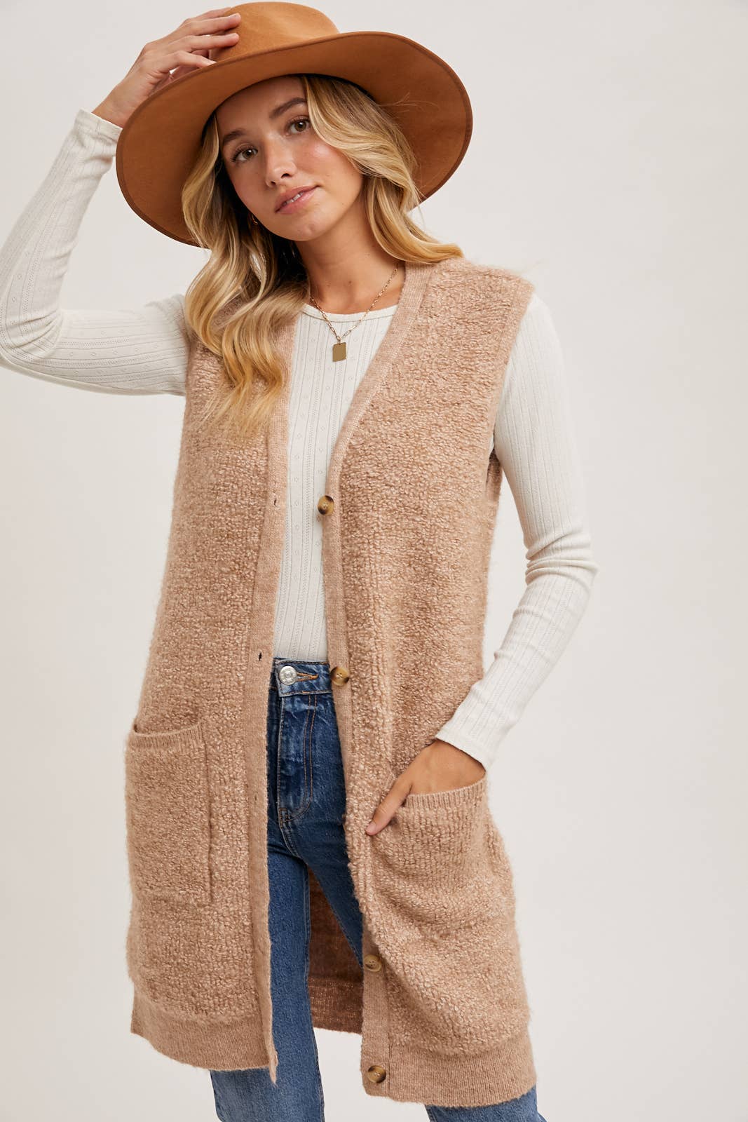 Teddy Knit Long Lined Vest