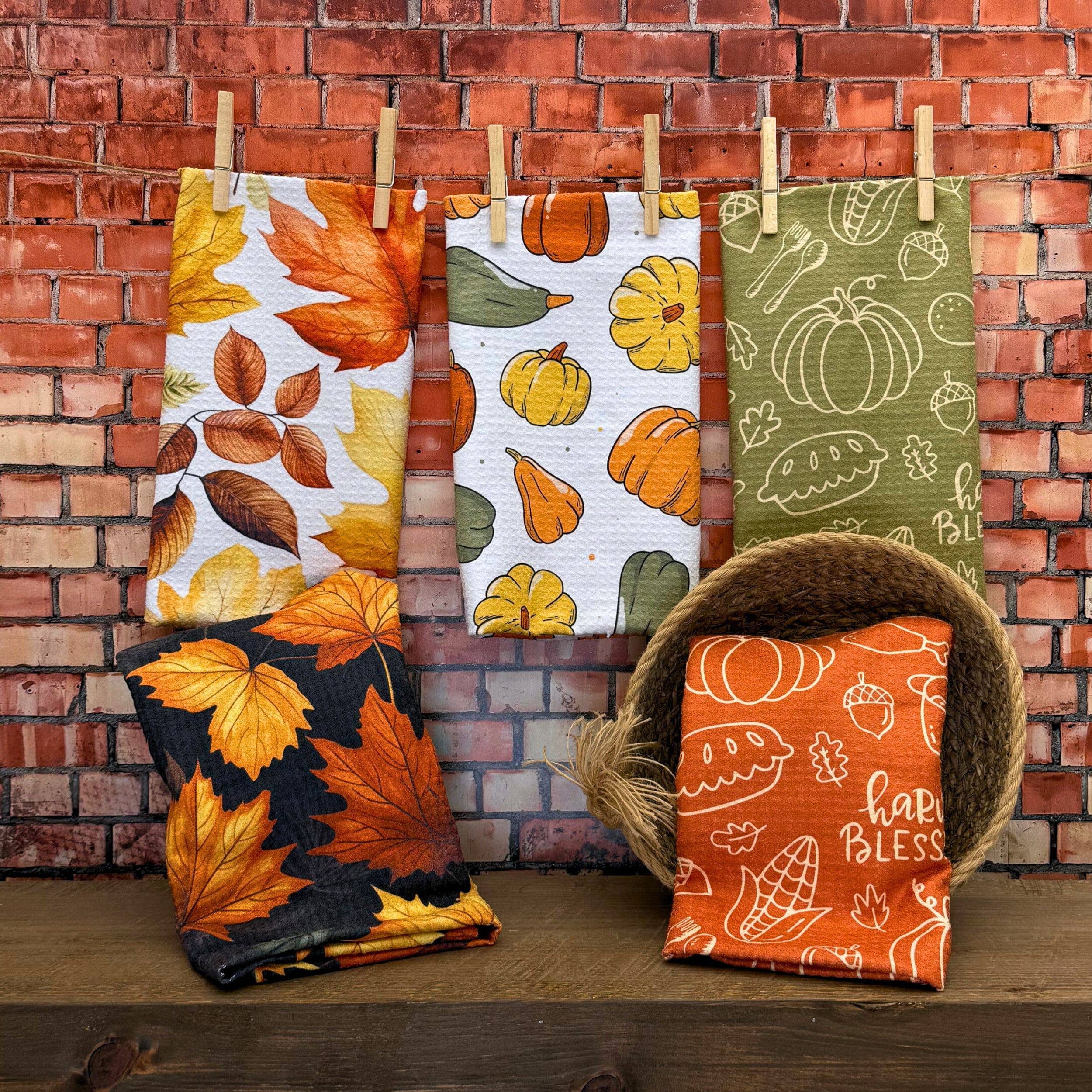Fall Leaves Autumn Pattern Waffle Towels Fall Decor