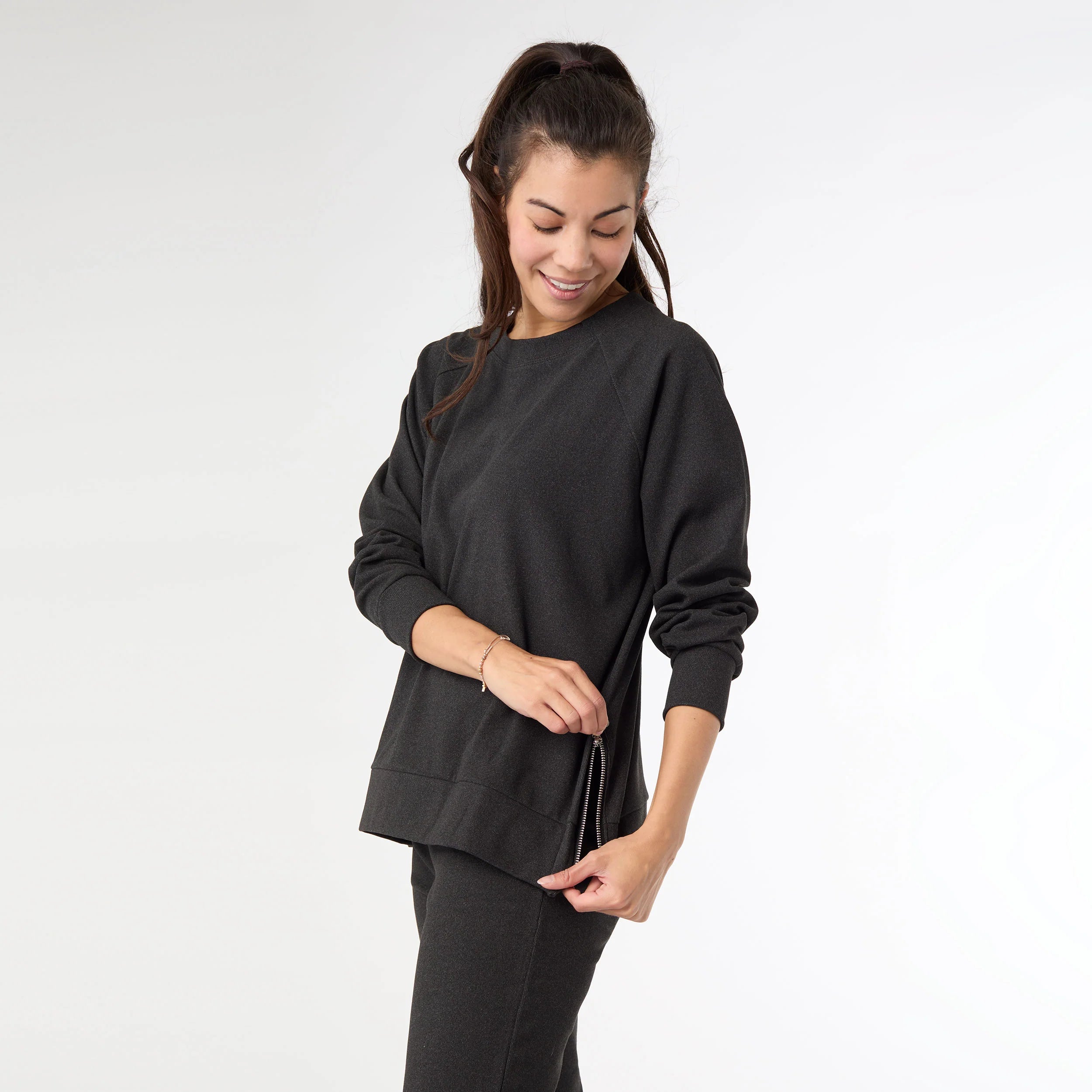 CoCo + Carmen Weekend Brushed Side Zip Raglan Sweatshirt