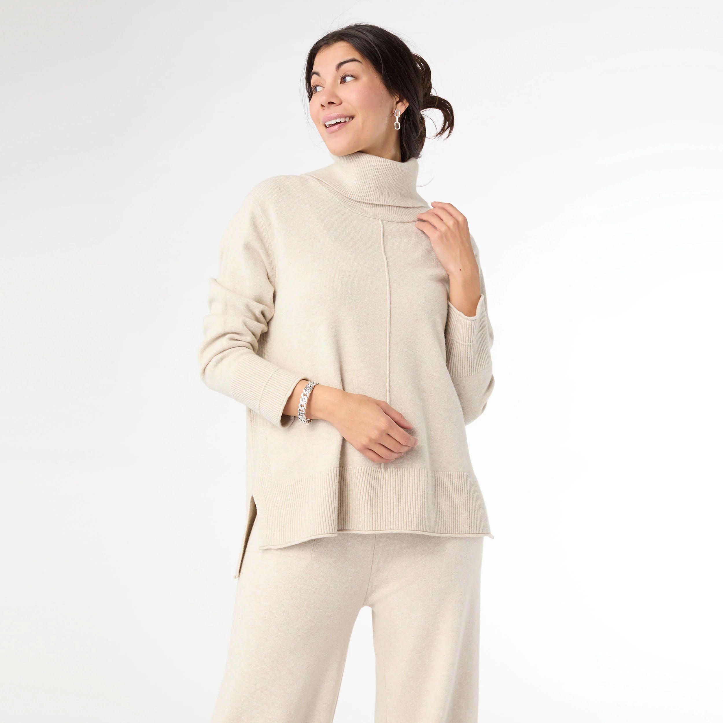 Oatmeal Heavenly-Luxe Cowl Neck with Rib Detail