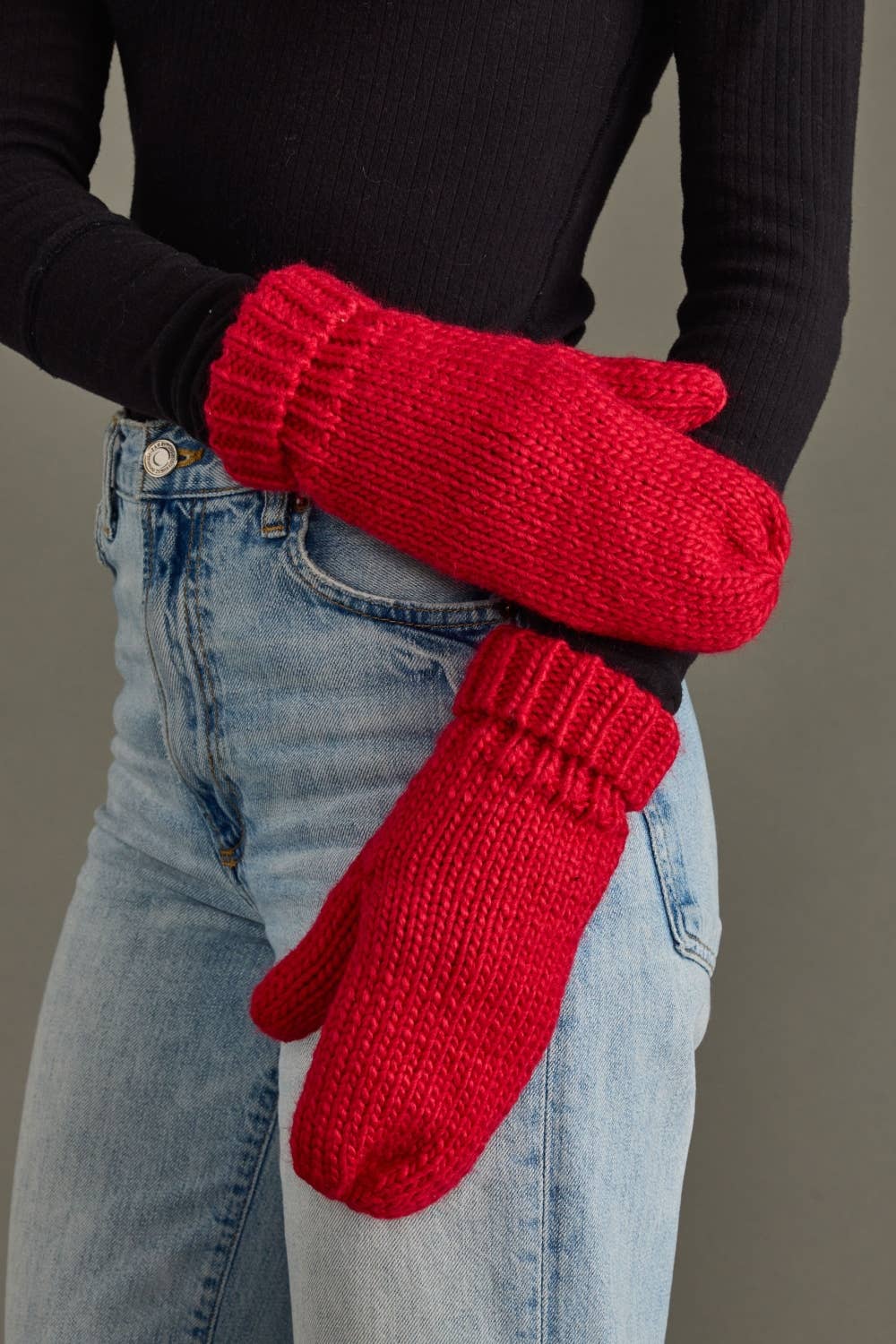 Red Cuffed Knit Mittens