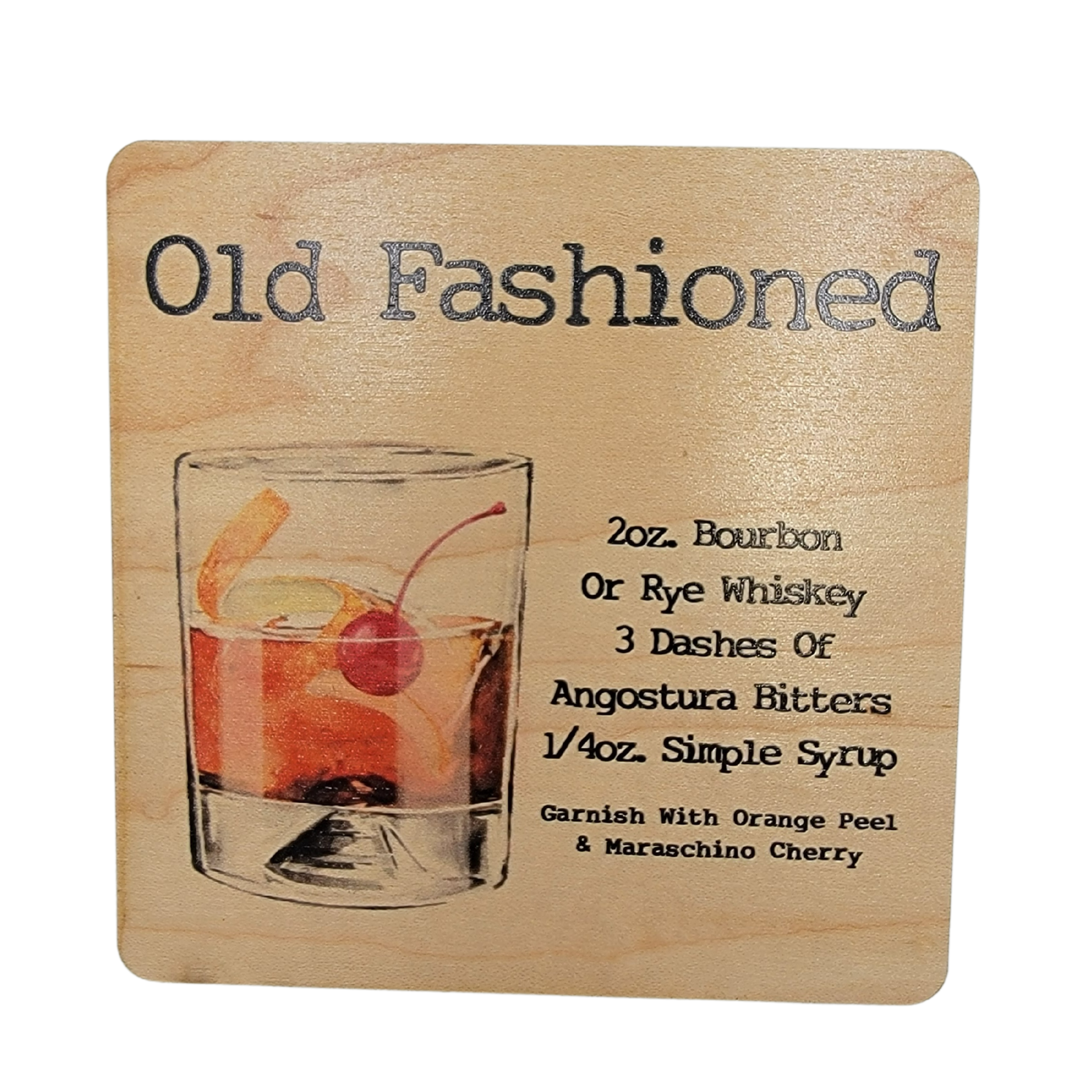 Old Fashioned Cocktail Wooden Bar Coaster