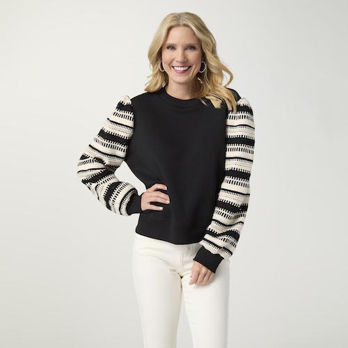 Solay Mixed Media Black Long Sleeve Top