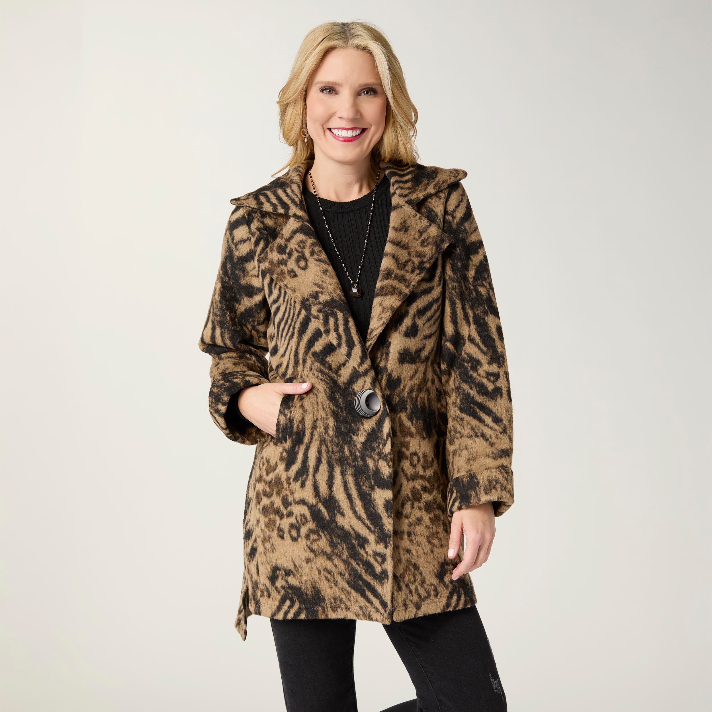 Joanna Camel & Black Brushed Notch Collar Jacket