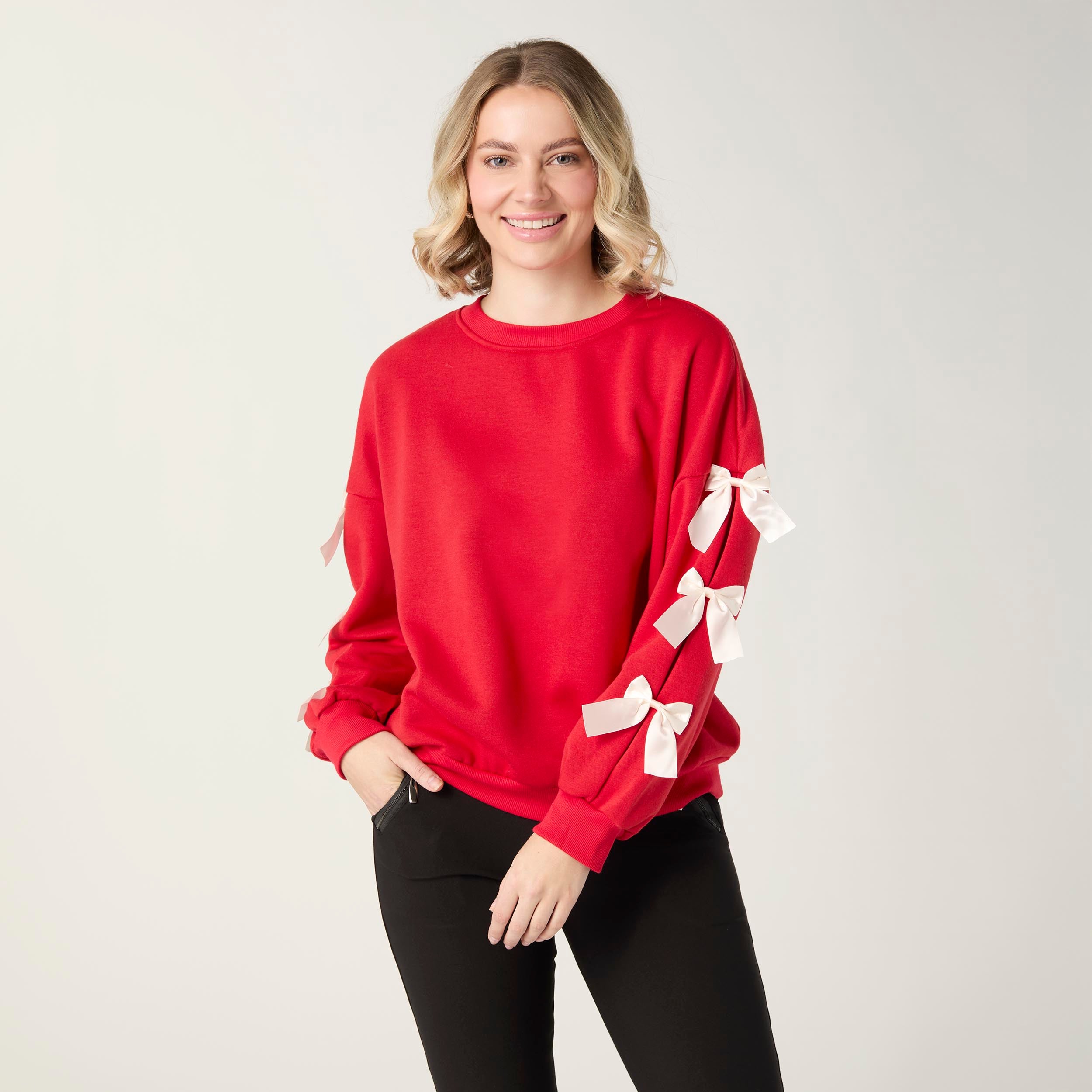 Pleated Bow Sleeve Sweatshirt