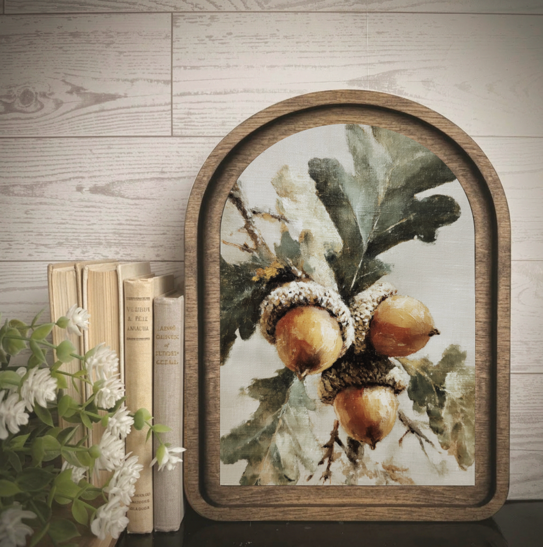 Arch Frame Art Fall Autumn Acorn Leaf | Wood & Canvas: Mini