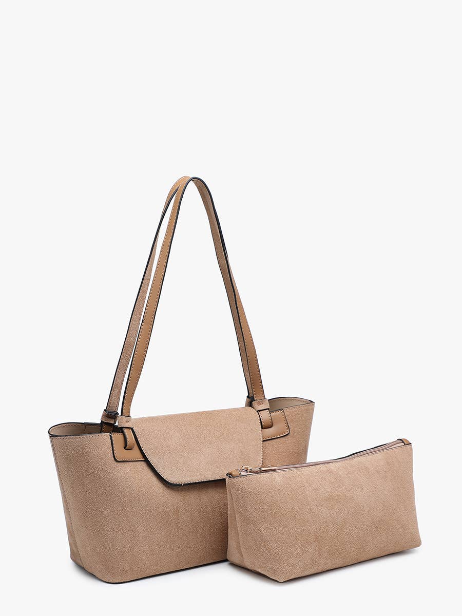 Reese Faux Suede Shoulder Bag w/ Inner Bag