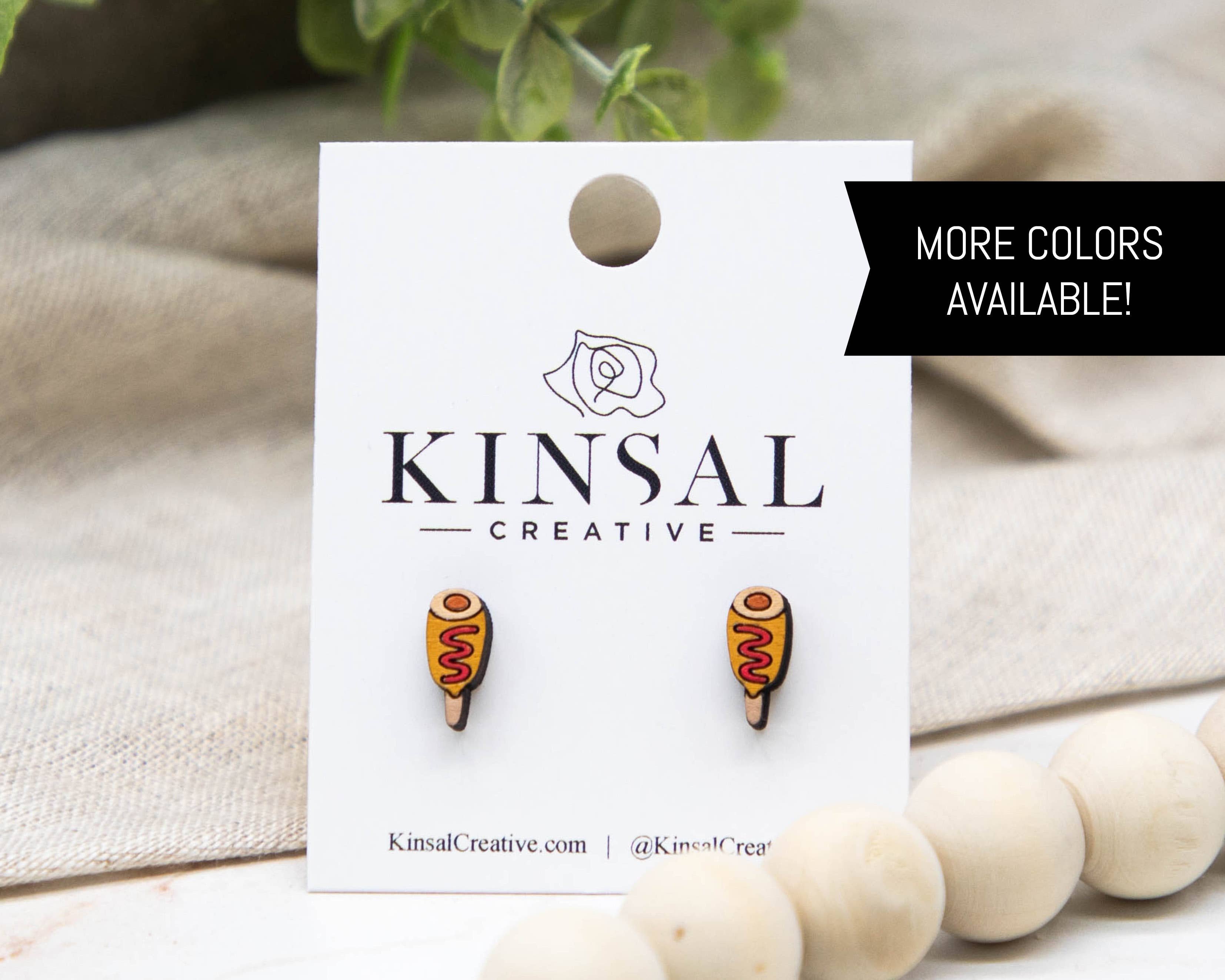 Corn Dog Wood Stud Earrings: Ketchup