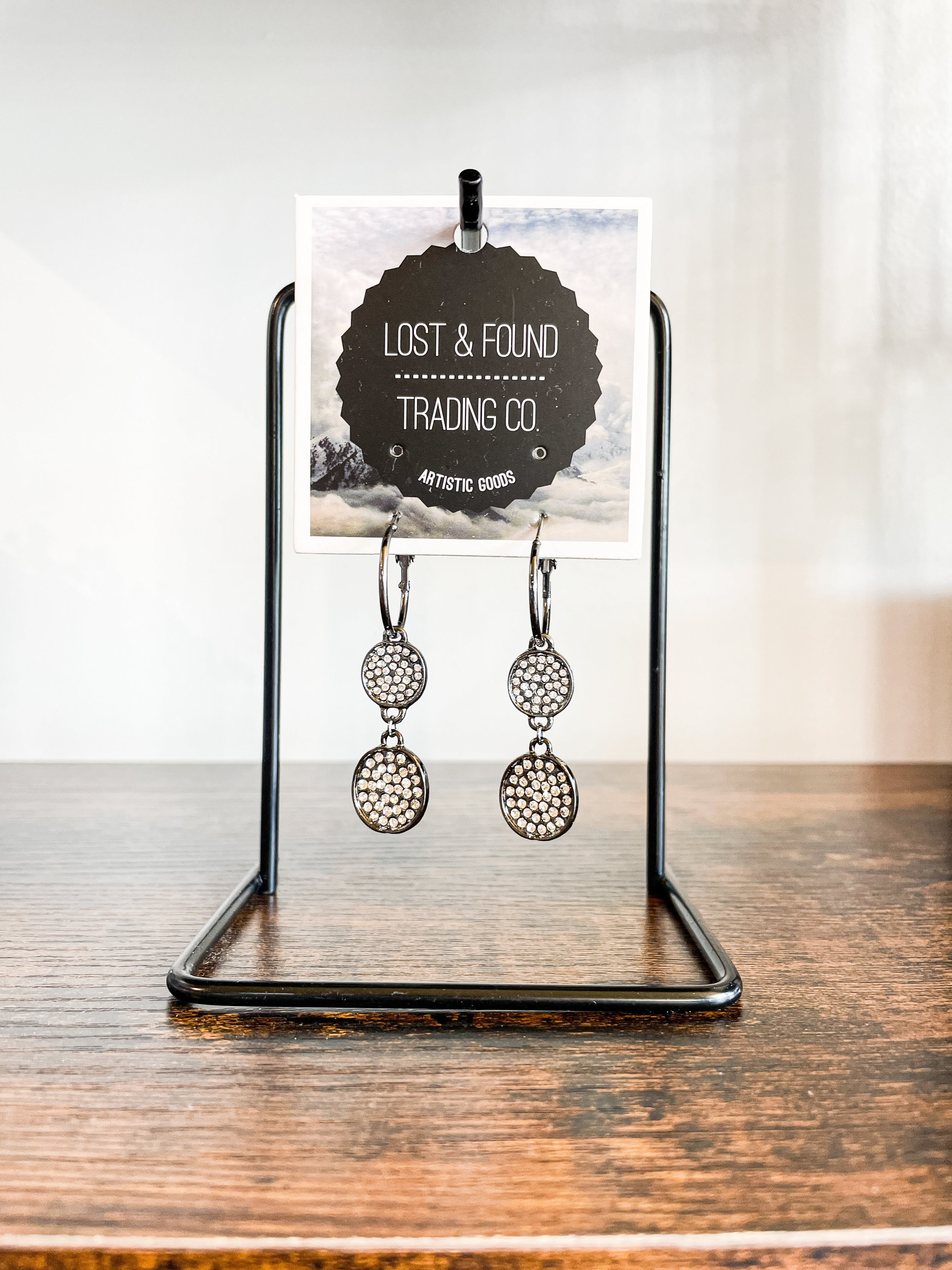 Pave Disc Metallic Dangle Earrings