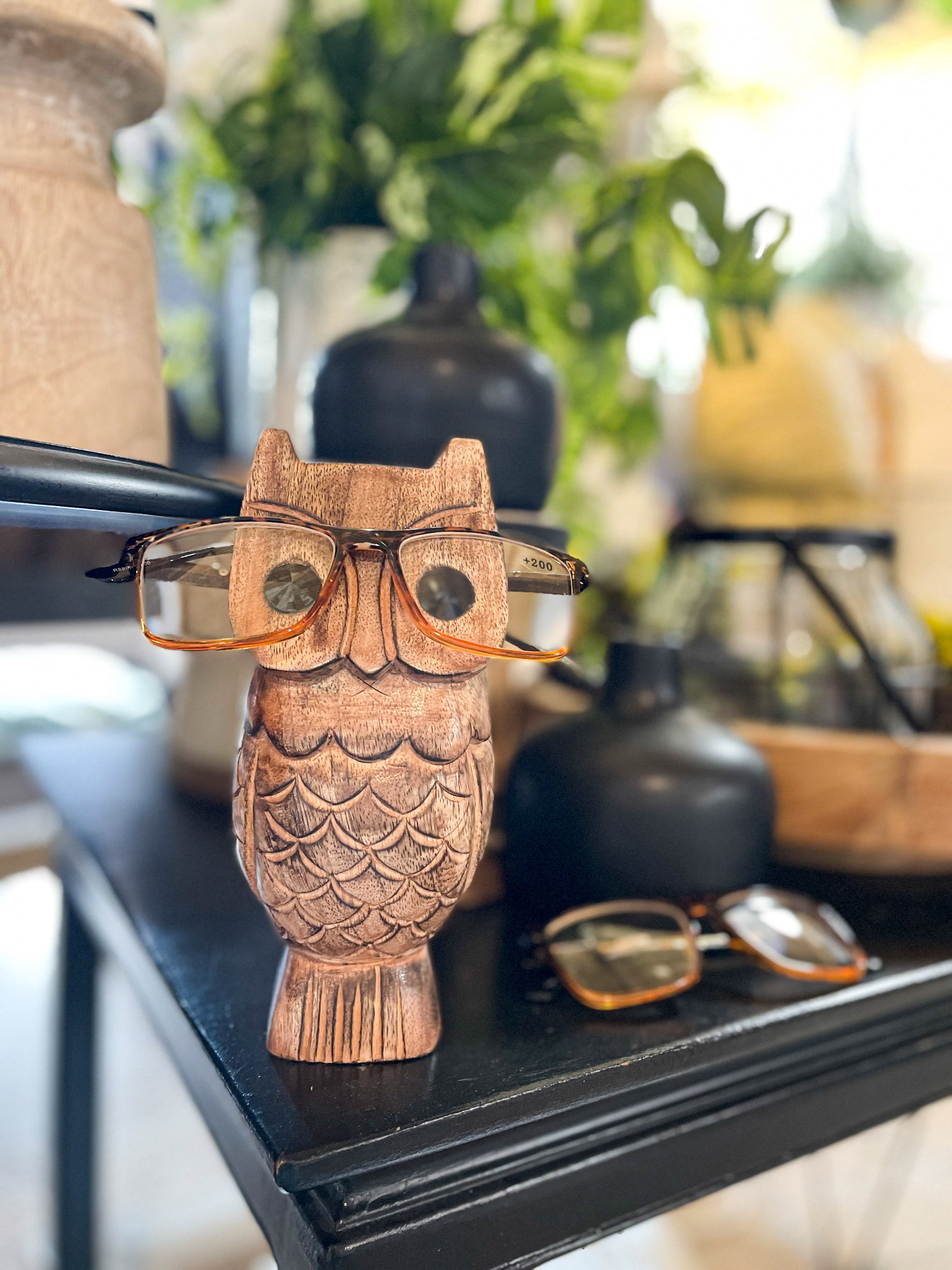 Mango Wood Owl Eye Glasses Holder