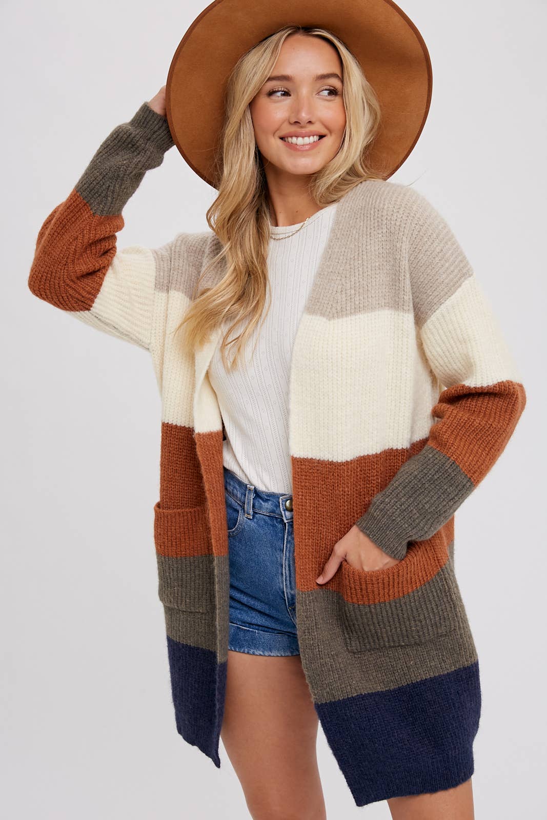 Color Block Open Front Cardigan